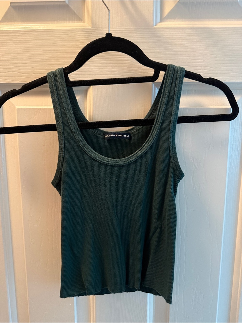 Brandy Melville Dark Green Ribbed Scoop Neck Tank